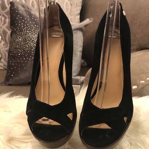 CALVIN KLEIN Roze Black Peep Toe Wedges - Picture 2 of 6